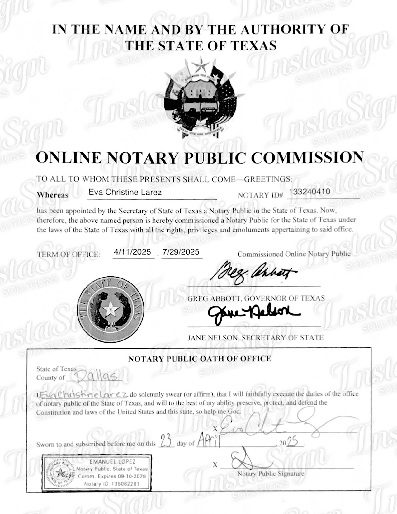 watermarked online notary public cert